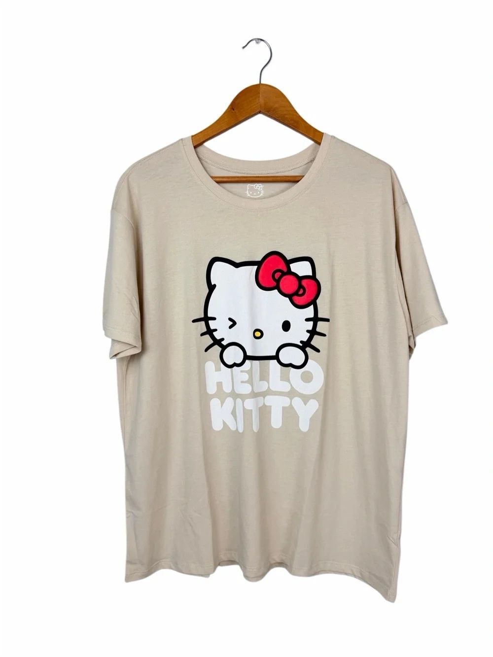 NEW Sanrio Hello Kitty Graphic Tee - Beige & Oatmeal with Red Bow